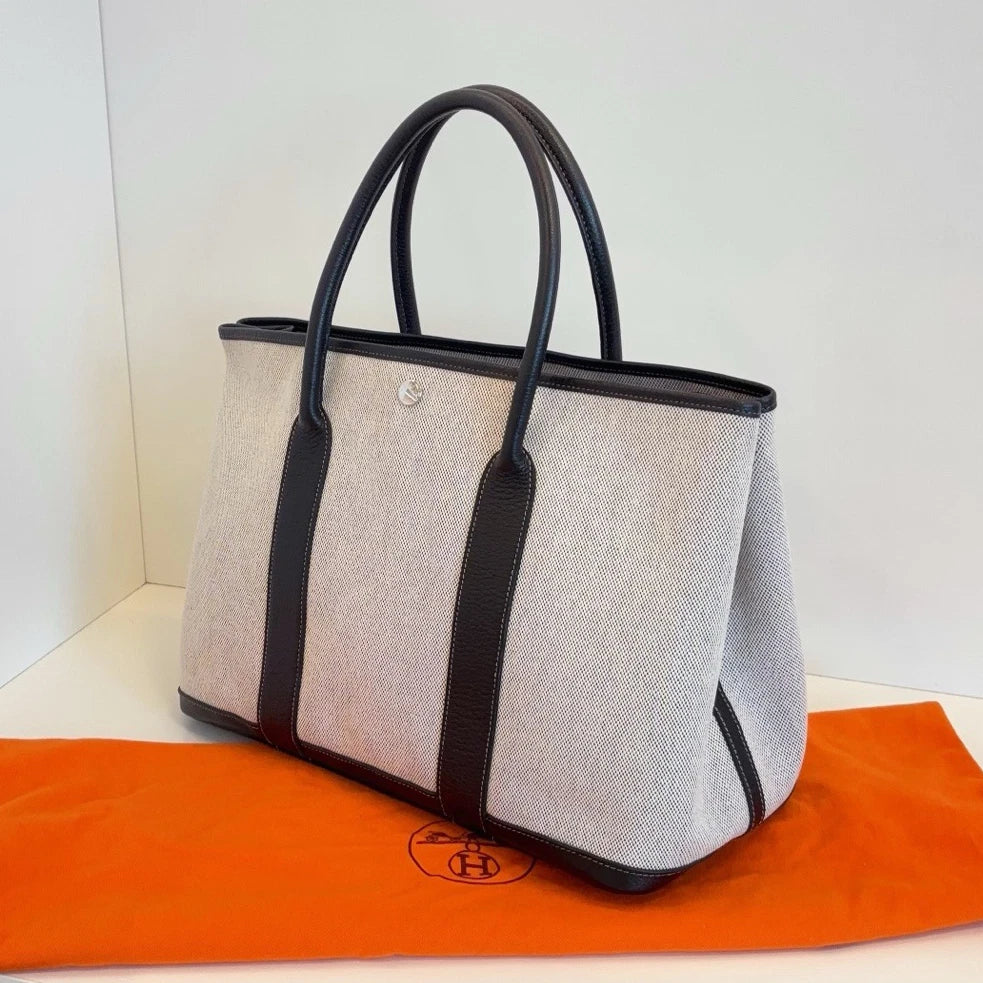Hermes Garden Party 36 Tote Top Handle Bag White Black Women Classic