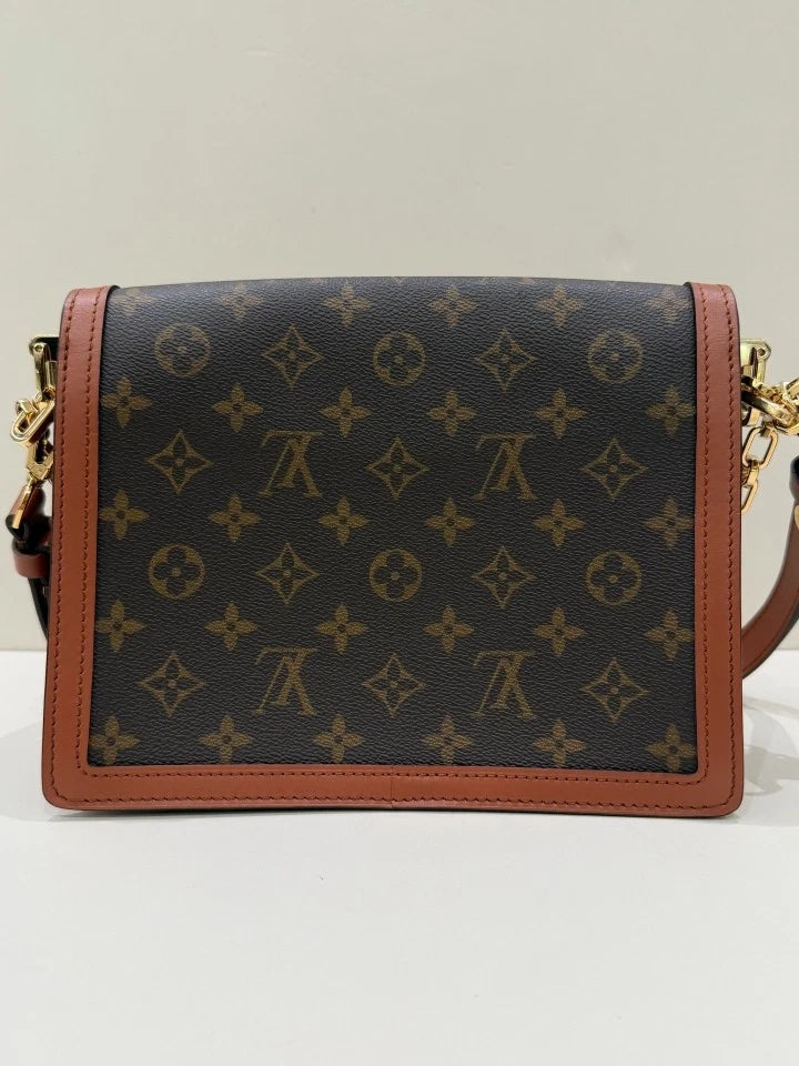 Louis Vuitton Dauphine MM Canvas Chain Crossbody Shoulder Bag Women