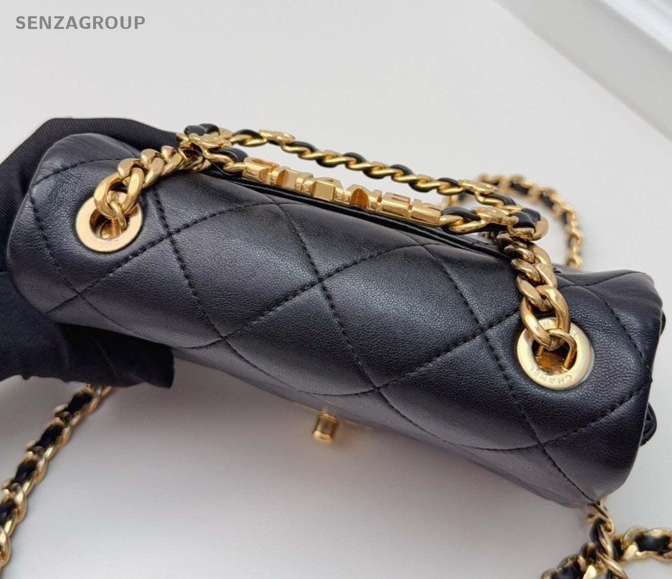 Chanel Diamond PM Black Gold Diamond Top Handle Bag Chain Crossbody Women