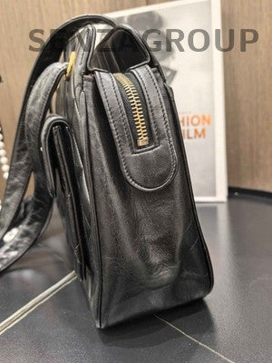 Vintage Chanel Black Gold Lambskin Quilted Shoulder Bag Classic Women