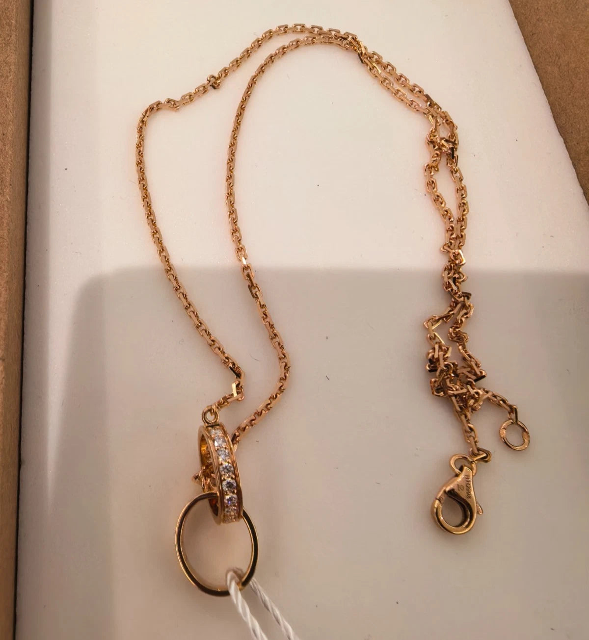 Cartier Love 18K Rose Gold Necklace with Diamonds Double Round Ring Pendant