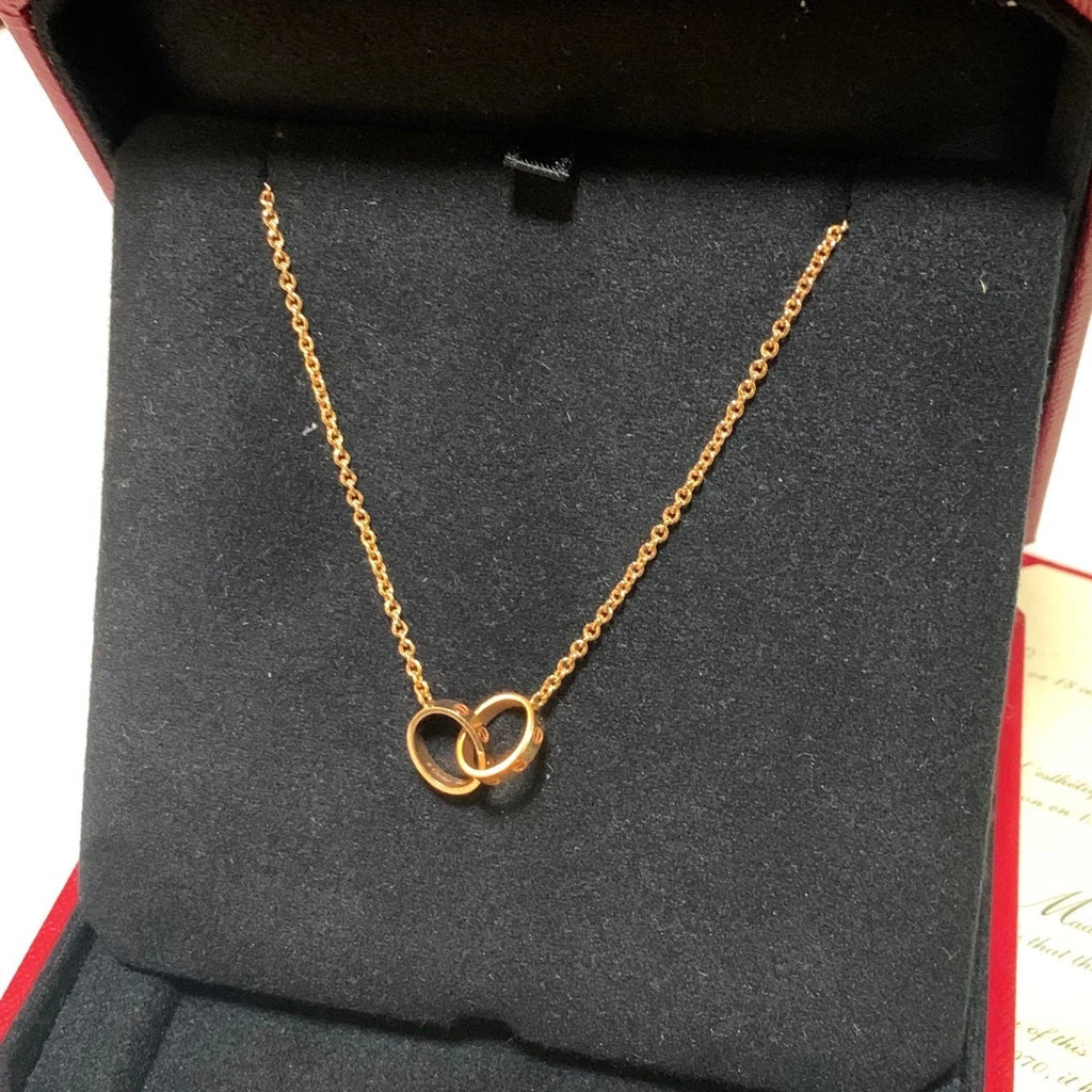 Cartier Love Necklace 18K Pink Rose Gold Double Ring Round Pendant