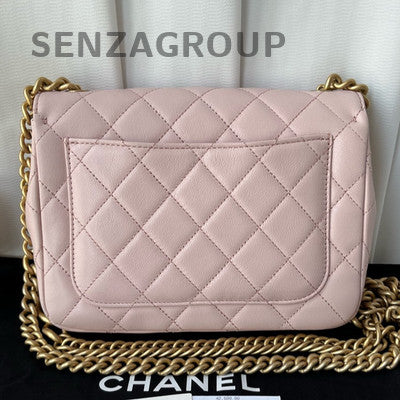 Chanel Classic Flap Pink Gold Double Chain Shoulder Bag Quilted Fashion