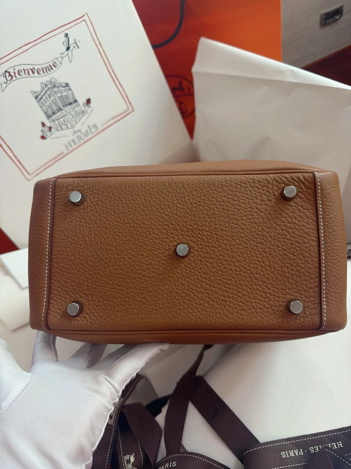 New Hermes Lindy26 Togo Leather Brown Handbag Shoulder Bag Silver Hardware