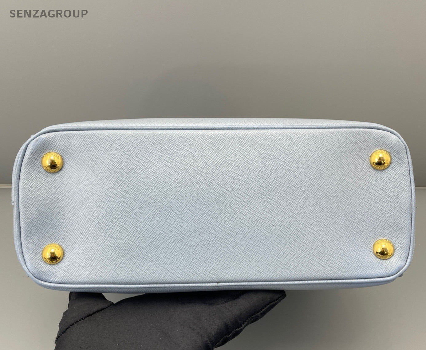 Prada Galleria PM Top Handle Bag Crossbody Blue Gold Women Classic