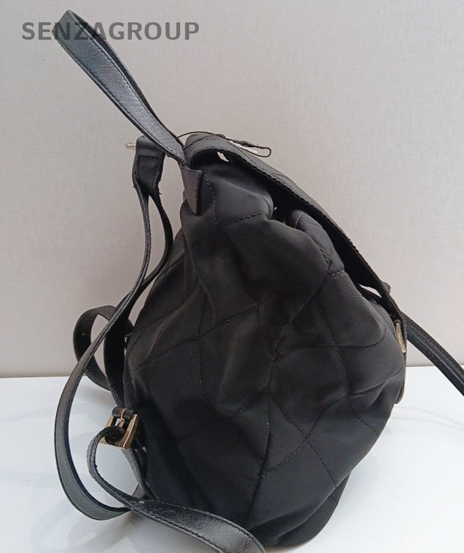 Prada Nylon Parachute Backpack Black Silver Unisex Adults Classic