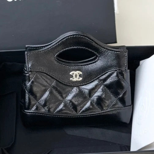 Chanel 31Bag Mini Lambskin Top Handle Shoulder Crossbody Bag Black Gold Women S