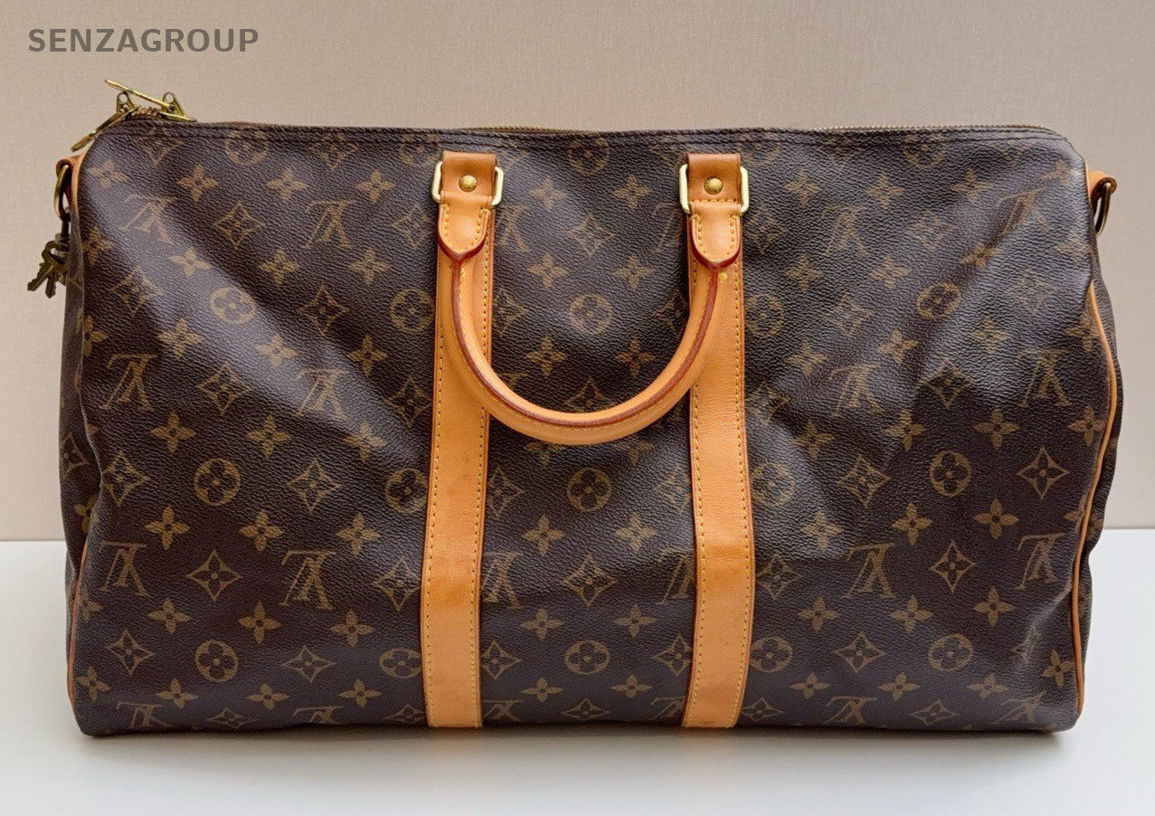 Louis Vuitton Keepall45 Monogram Top Handbag Crossbody Brown Gold Unisex Adults