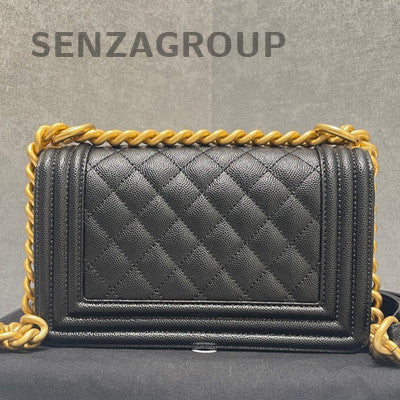 Chanel Le Boy Small Black Caviar Quilted Chain Shoulder Crossbody Bag