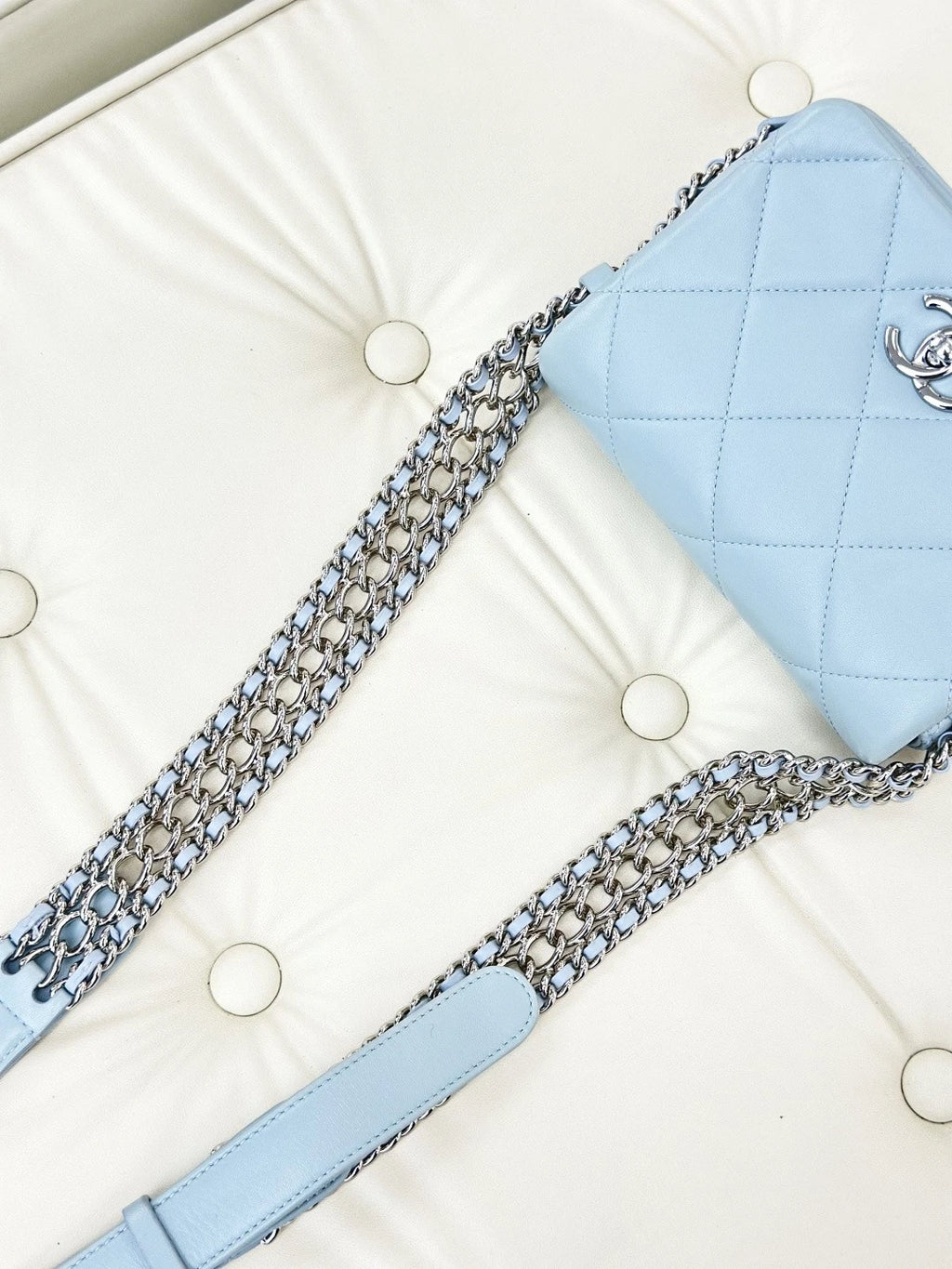 Chanel Chain Lambskin Shoulder Crossbody Bag Blue Silver Hardware Women S