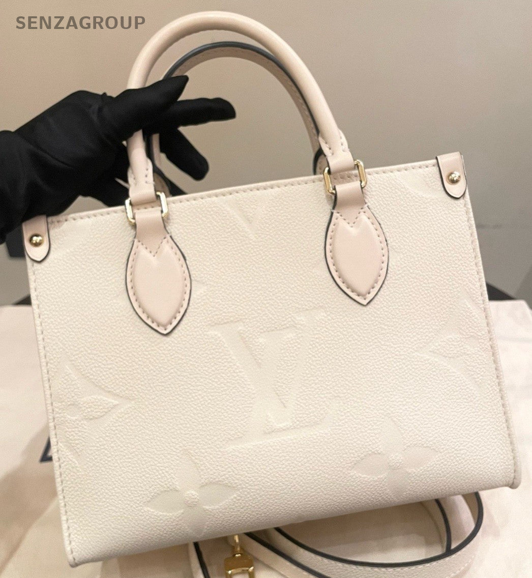 Louis Vuitton Onthego PM Tote Top Handle Bag Crossbody White Gold Women Classic