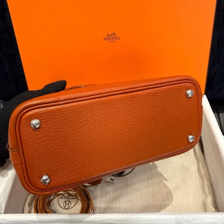 Hermes Bolide Mini Top Handle Bag Crossbody Orange Silver Classic Women D