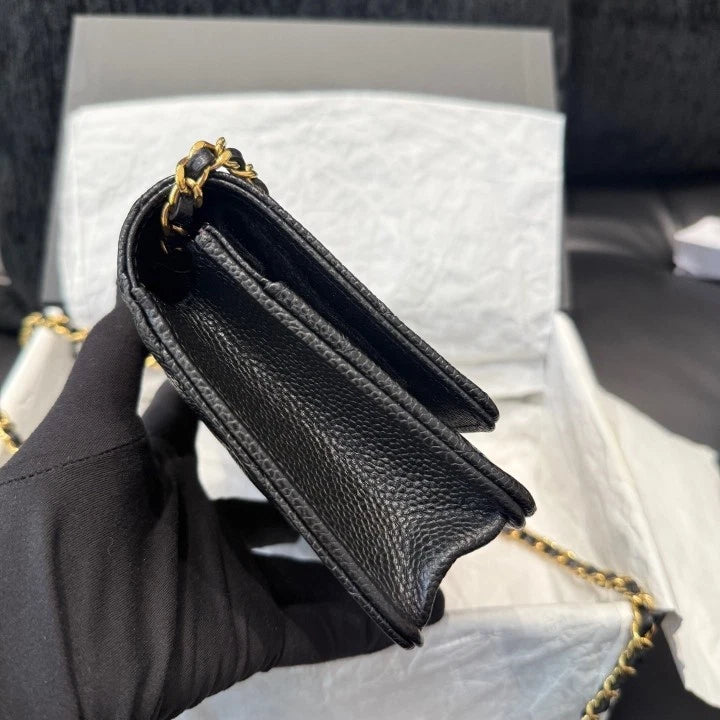Chanel Woc Calfskin Chain Shoulder Crossbody Bag Black Gold Women Classic D
