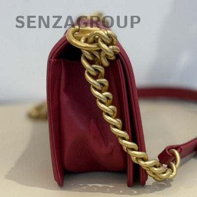 Chanel Le Boy Small Red Gold Chain Shoulder Crossbody Bag Classic Fashion