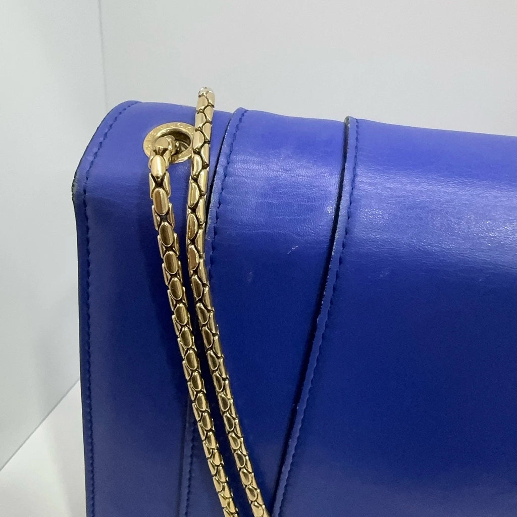 Bvlgari Enamel Snake Head Blue Leather Shoulder Crossbody Bag For Women
