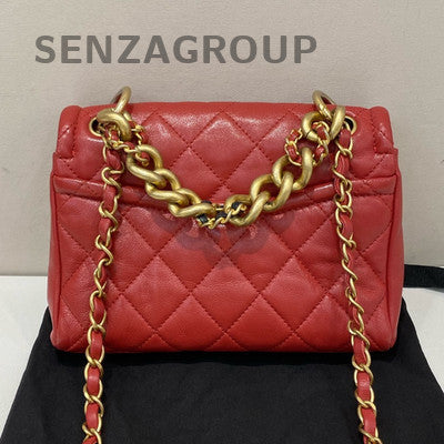 Chanel Classic Square Mini Flap Bag Red Gold Hardware Chain Shoulder Bag