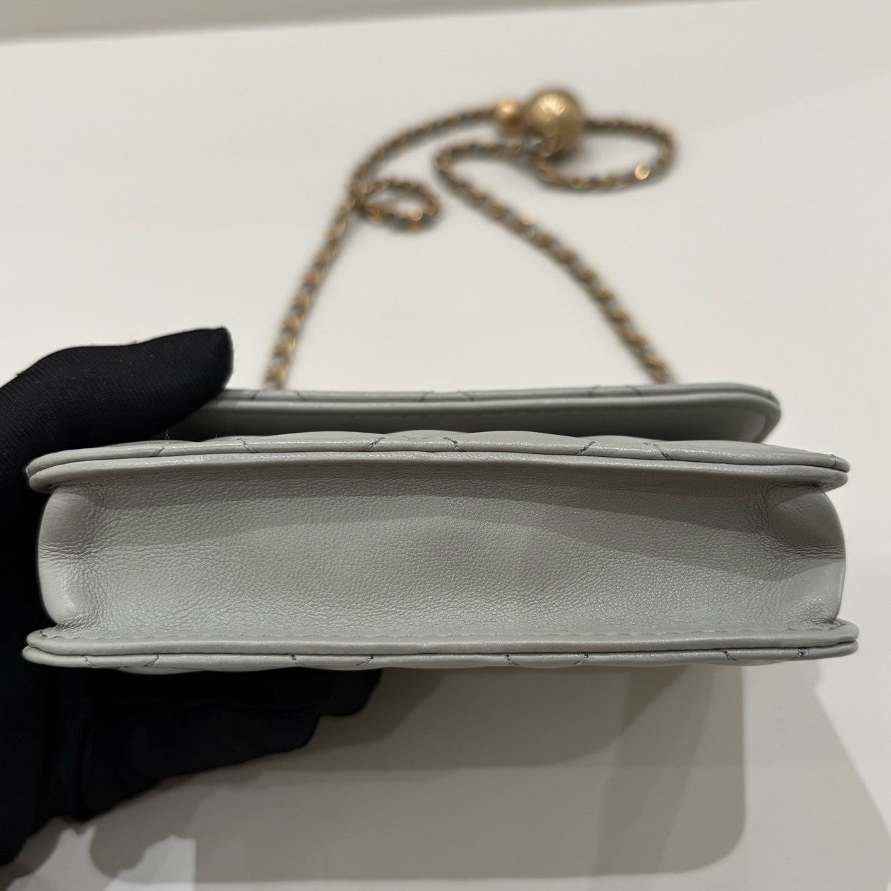 Chanel WOC Mini Grey Gold Quilted Chain Shoulder Crossbody Bag