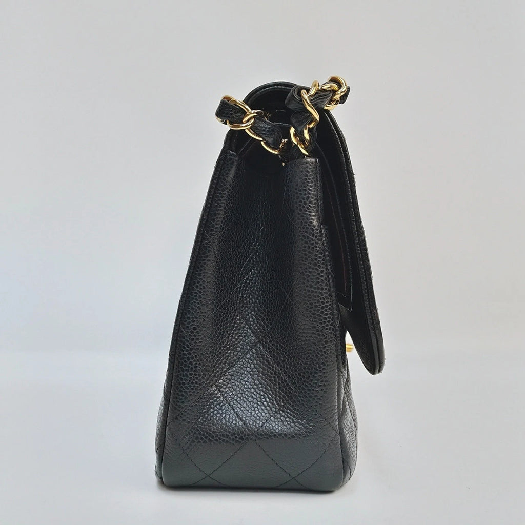SJ0001 KY02382 Chanel CF Classic Flap Jumbo Caviar Leather Gold Hardware