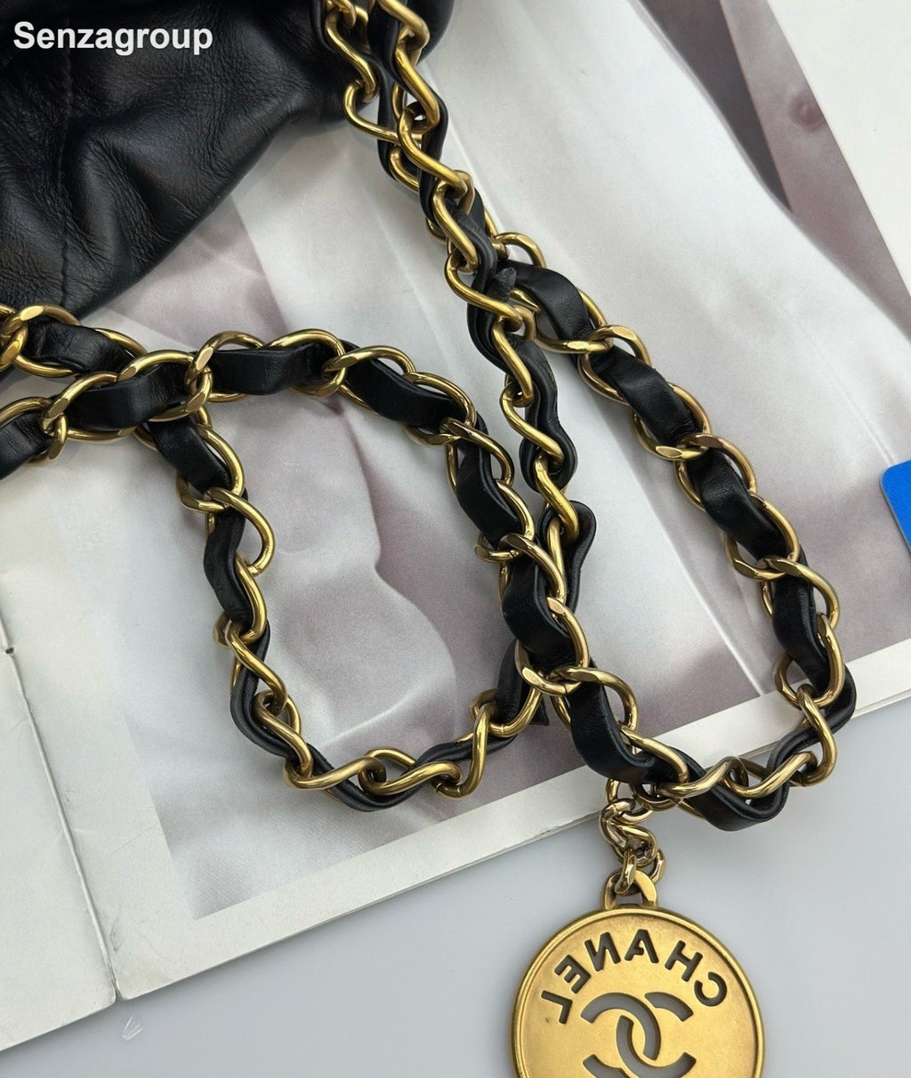 Chanel 22Bag MM Chain Shoulder Bag Crossbody Black Gold Diamond Women Classic