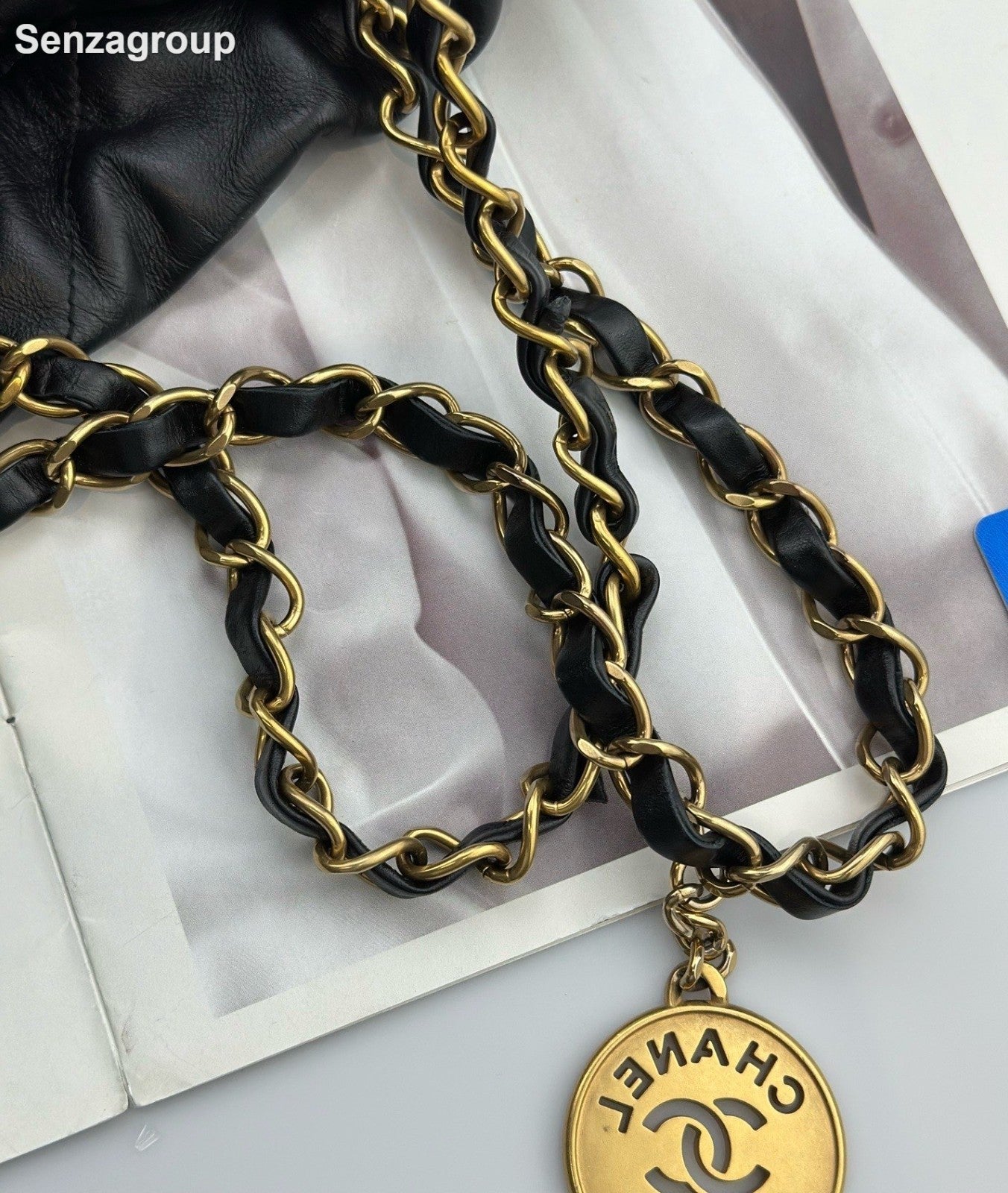 Chanel 22Bag MM Chain Shoulder Bag Crossbody Black Gold Diamond Women Classic