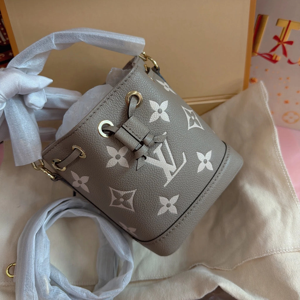Louis Vuitton Nano Noe Mini Bucket Top Handle Crossbody Gray Gold Women Classic