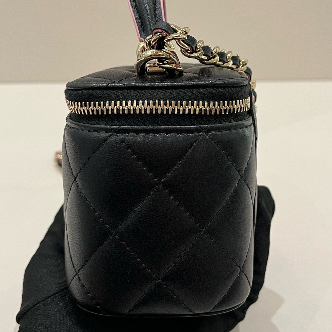Chanel Quilted Black & Pink Mini Box Bag with Chain Strap