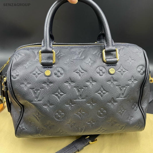 Louis Vuitton Speedy25 Monogram Top Handle Bag Crossbody Black Gold Women