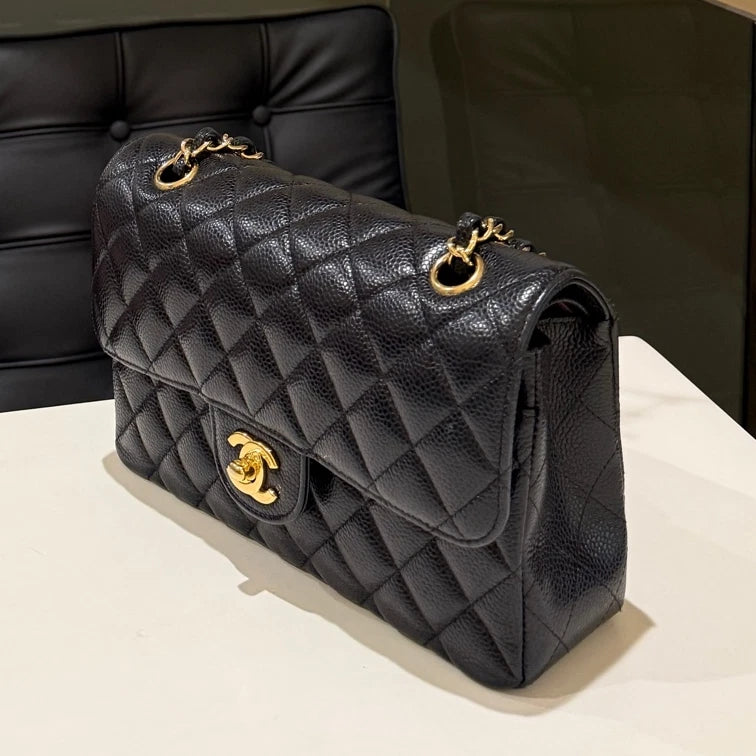 Chanel Classic Flap Black Gold Small Quilted Chain Shoulder Bag
