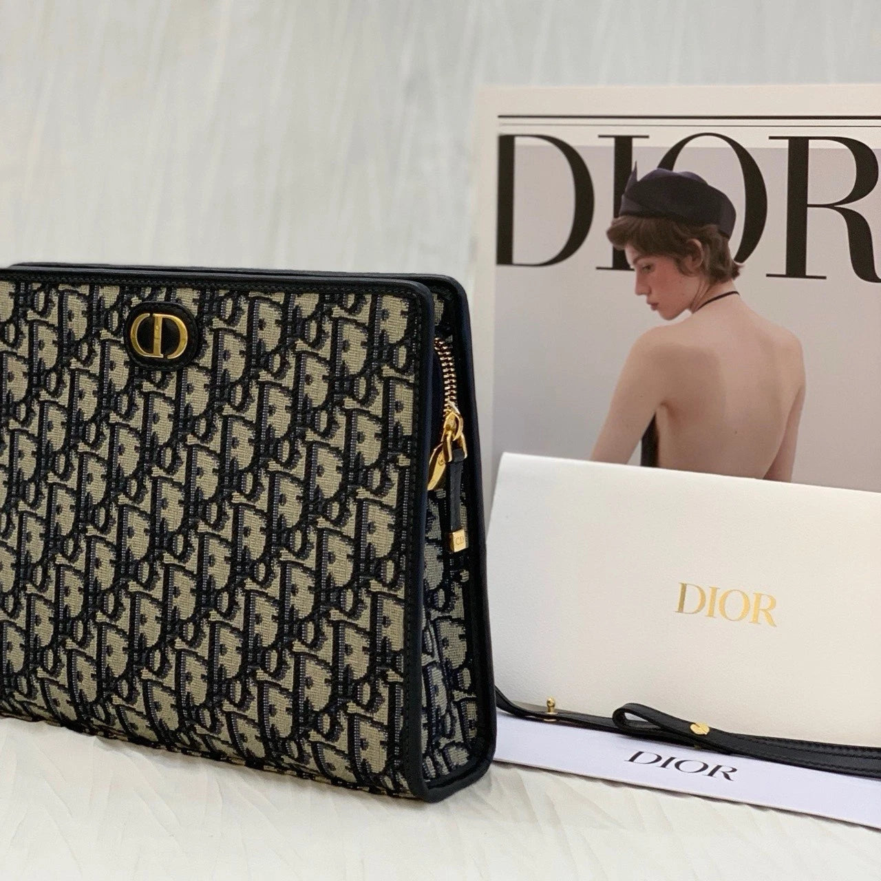 Dior Canvas Oblique Montaigne30 Clutch Crossbody Bag Women
