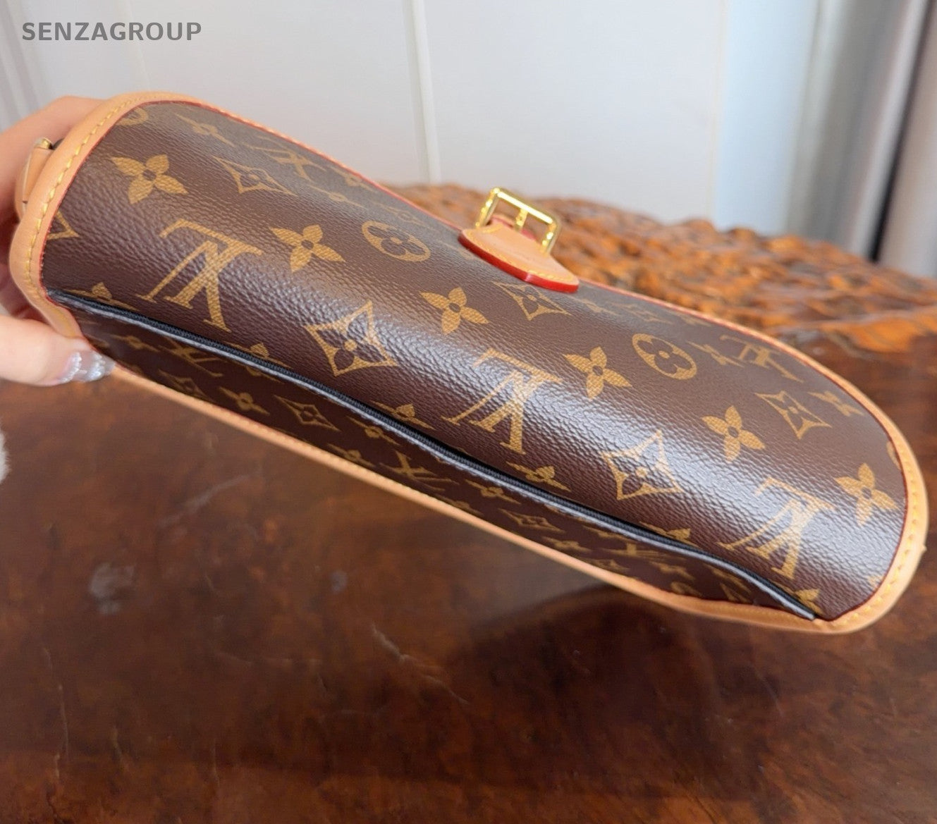 Louis Vuitton Diane Monogram Canvas Shoulder Bag Crossbody Brown Gold Women
