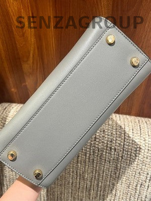 Fendi Peekaboo I See U Small Grey Gold Clutch Crossbody Bag Women's Fashion