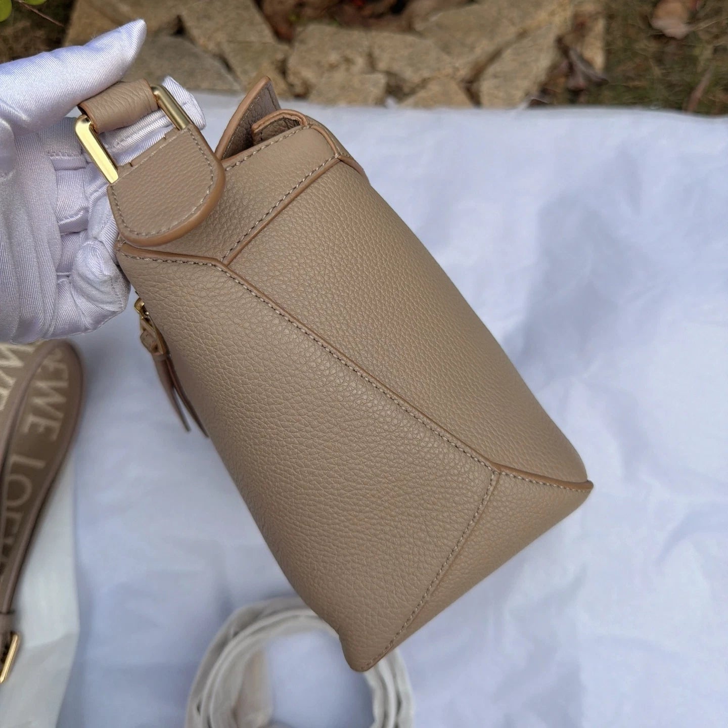 Loewe Puzzle PM Top Handle Shoulder Crossbody Gray Gold Used Women Classic
