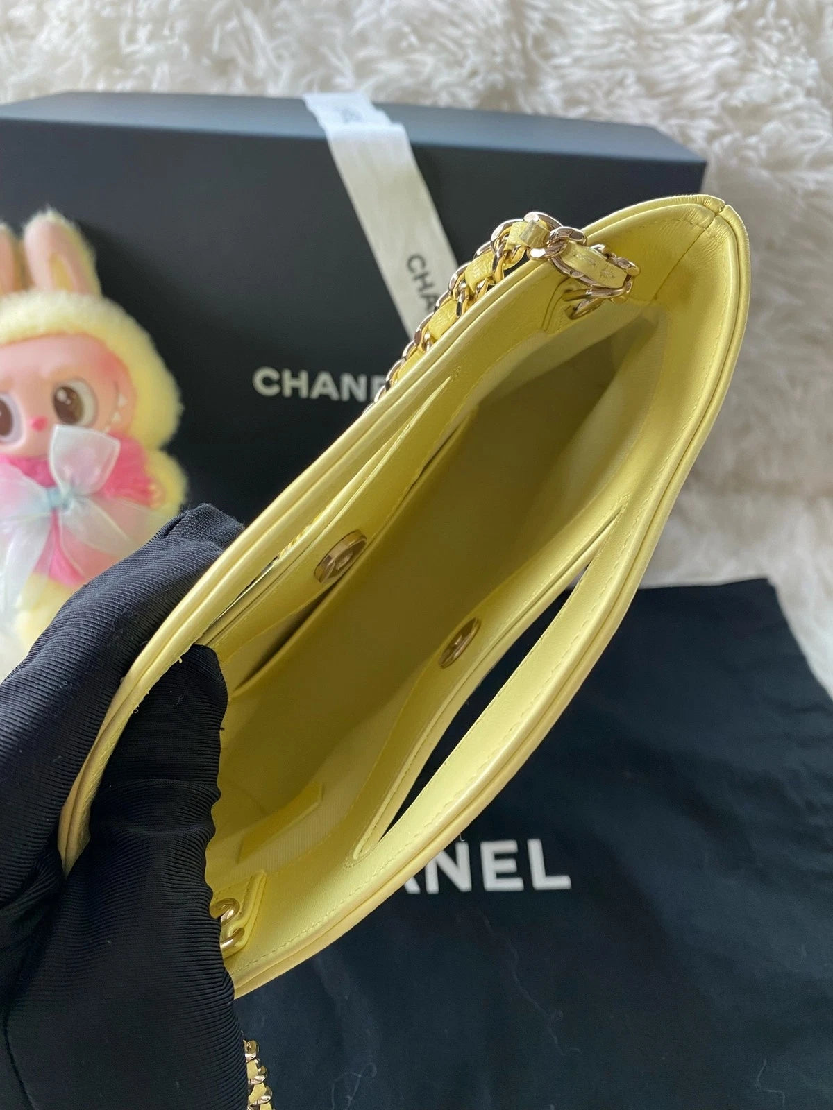 CHANEL 31Bag Nano Yellow Lambskin Shoulder Crossbody Handbag Women