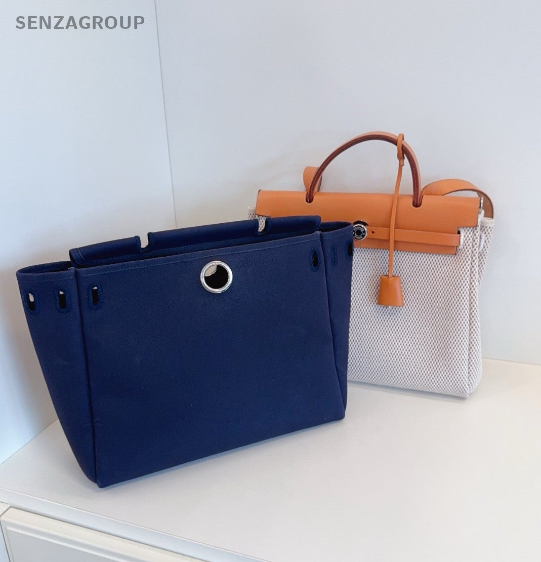 Hermes Vintage herbag31 Top Handle Canvas Shoulder Handbag Beige Women Orange