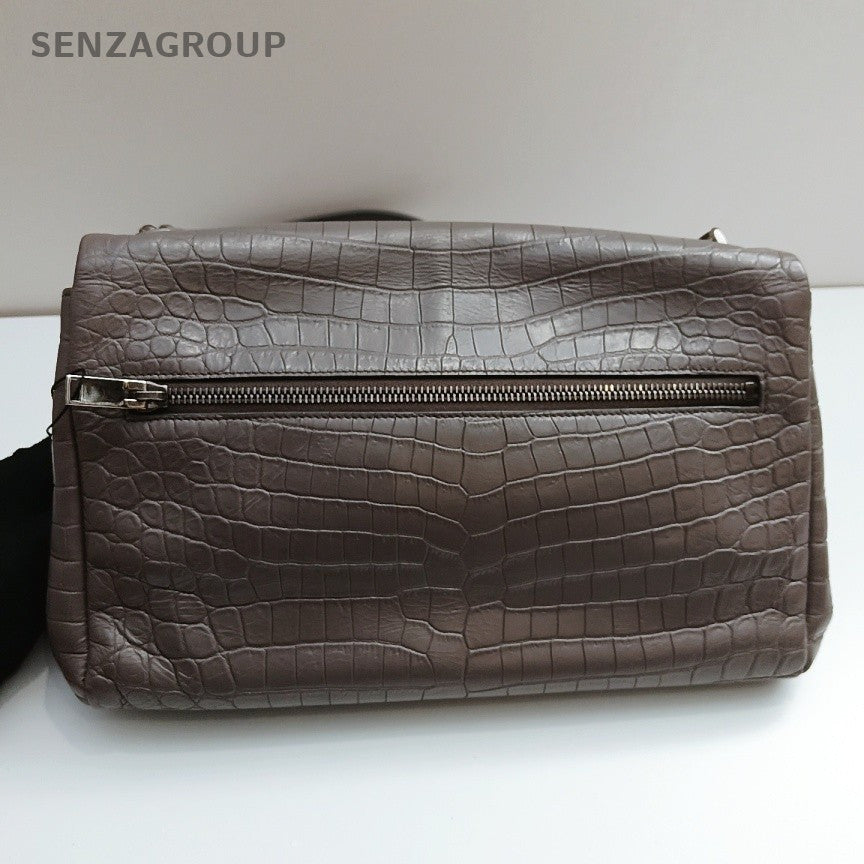 Saint Laurent Calfskin Chain Shoulder Bag Gray Silver Used Women Classic