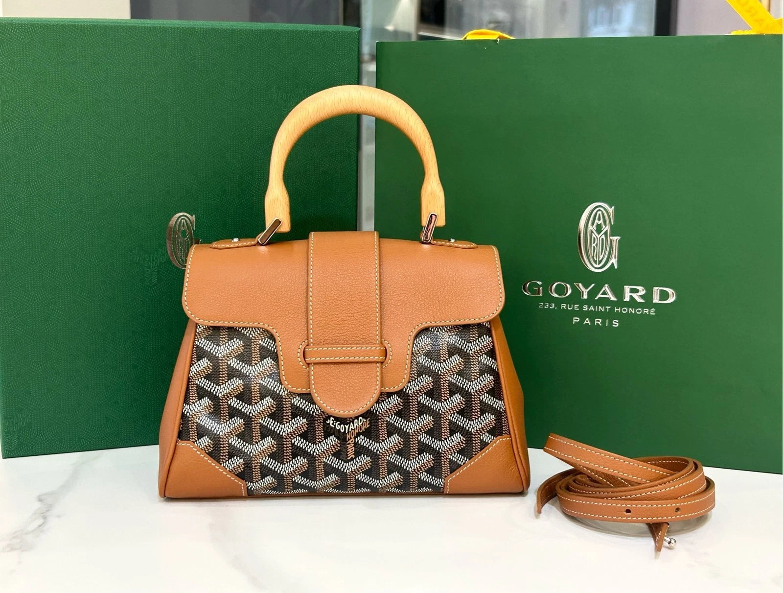 Goyard Caramel Brown Monogram Mini Saigon Handbag Women