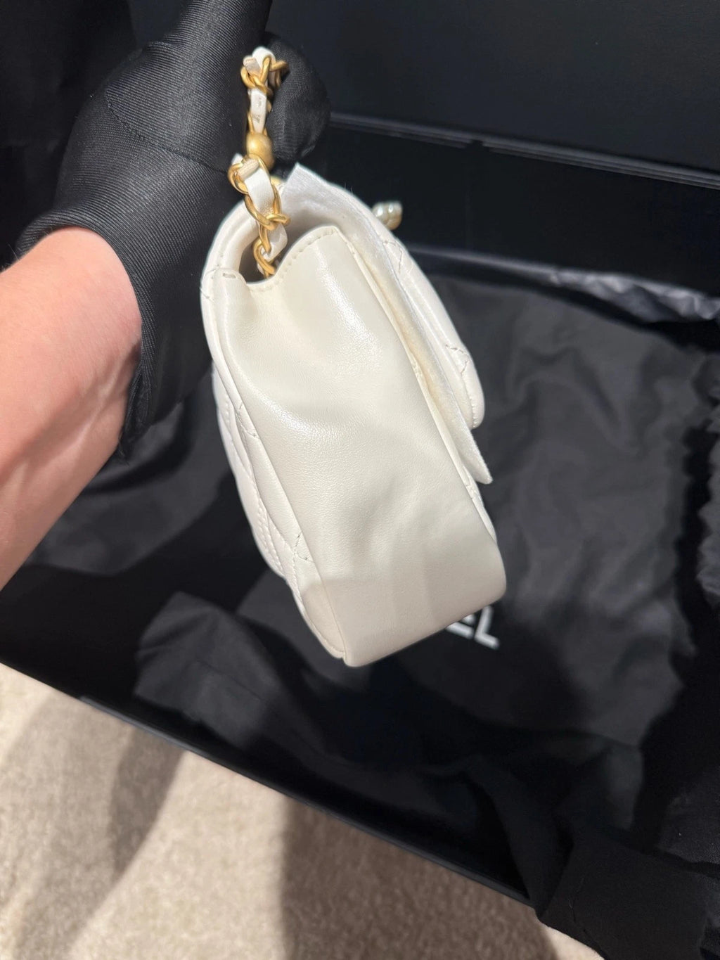 Chanel Pearl Chain White Gold Square Crossbody Bag For Women