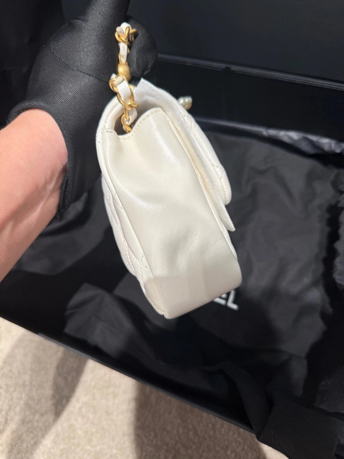 Chanel Pearl Chain White Gold Square Crossbody Bag For Women