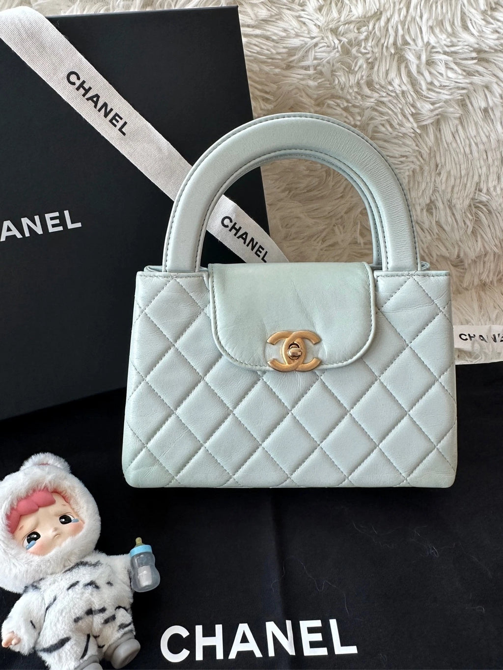CHANEL Large Baby Blue Calfskin Kelly Bag For Women