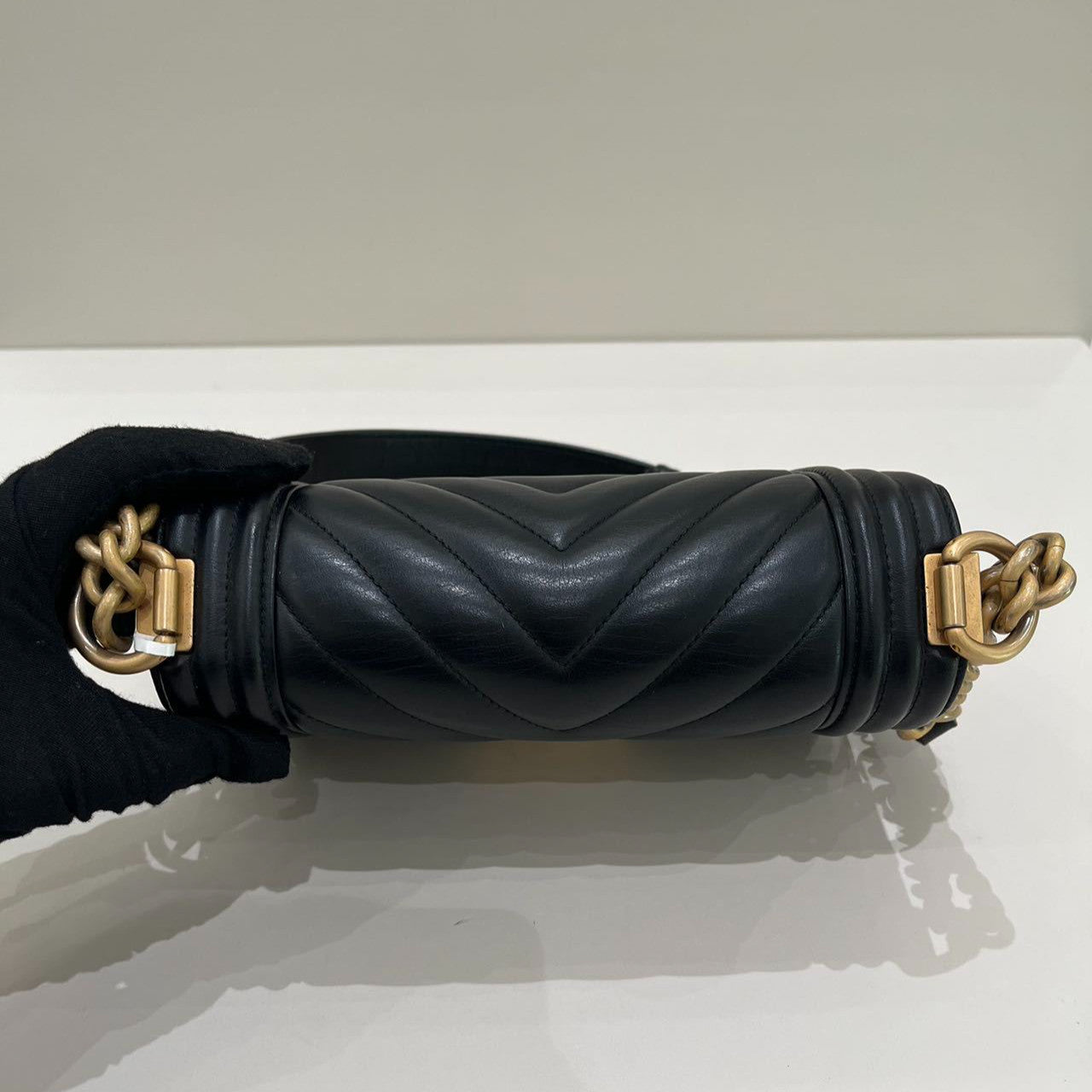 Chanel Le Boy Small Black Gold Chain Shoulder Crossbody Bag Classic