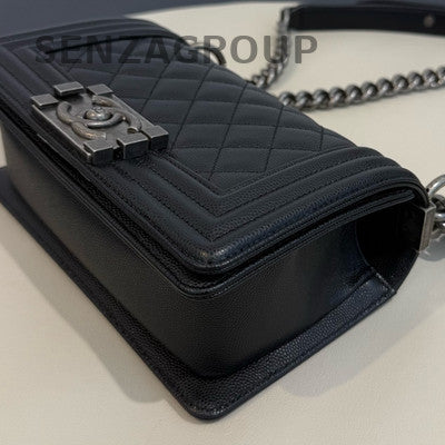 Chanel Lambskin Small Black Silver Boy Bag Classic Chain Shoulder Crossbody