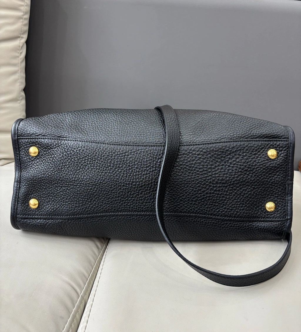 Prada Tote Black 2Ways Top Handle Shoulder Bag Gold Hardware Women Classic