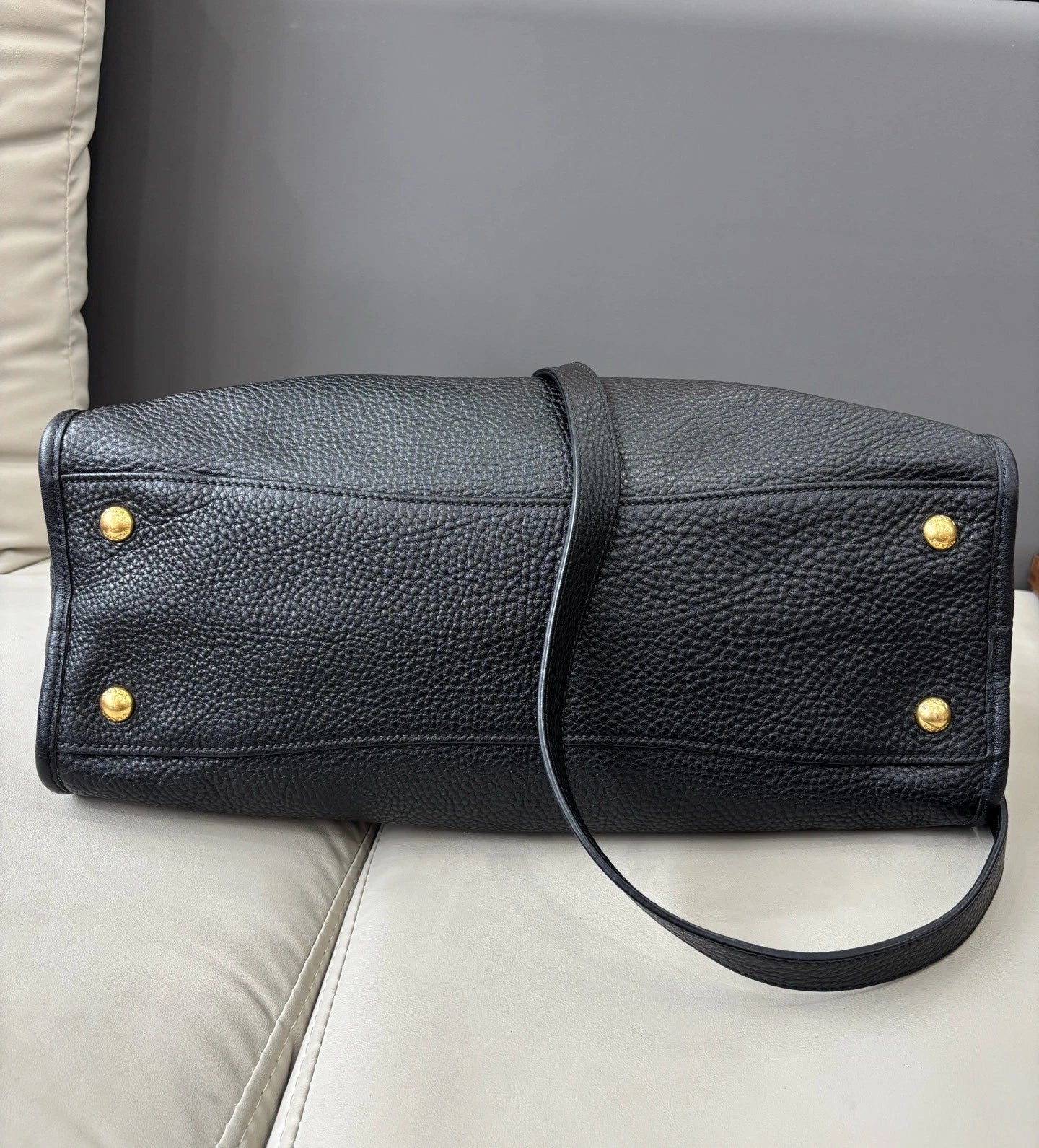 Prada Tote Black 2Ways Top Handle Shoulder Bag Gold Hardware Women Classic