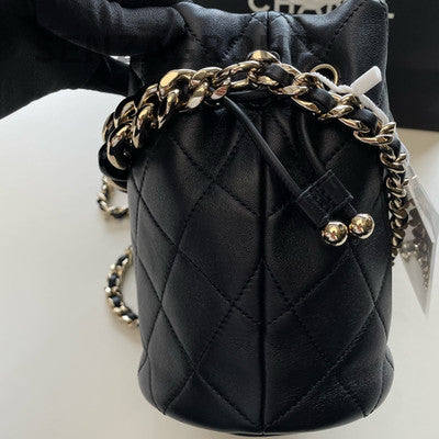 Chanel Black Gold Bucket Bag Chain Strap Shoulder Tote Women Fashion