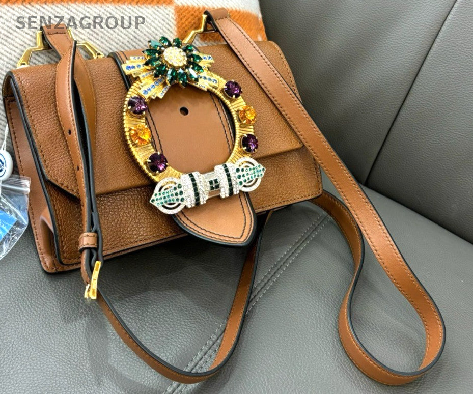 Miumiu SunFlower Gemstone bag golden brown Women Crossbody Shoulder bag