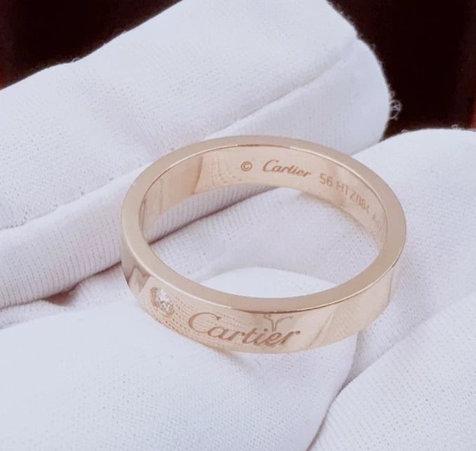 Cartier C DE Cartier 18k Rose Gold Band Ring with 1 Diamond EU56/US7.5