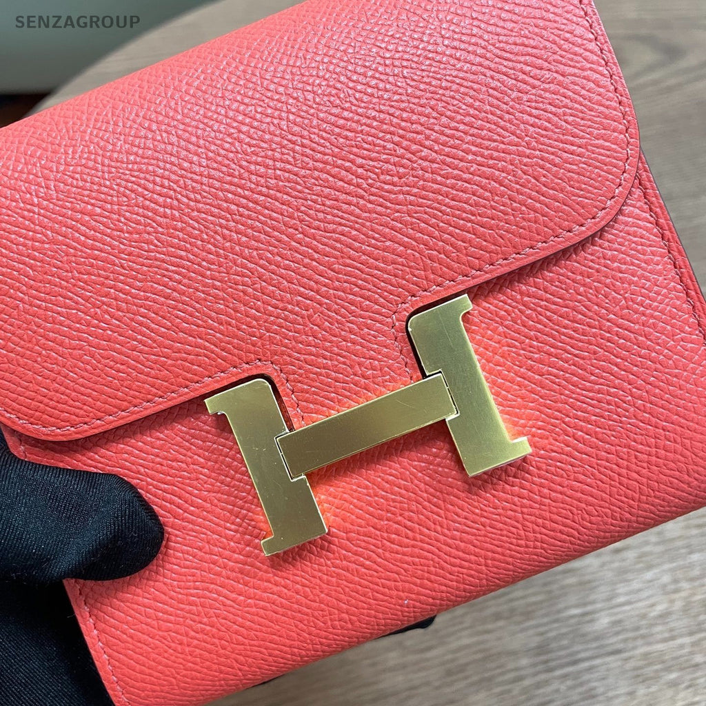 Hermès Epsom Leather Short Wallet Clutch Pink Women
