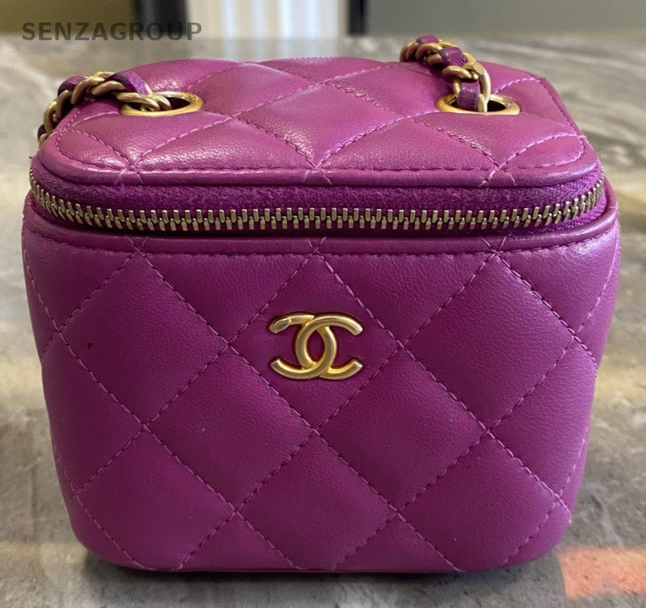 Chanel Lambskin Chain Shoulder Bag Crossbody Purple Gold Women Classic Diamond