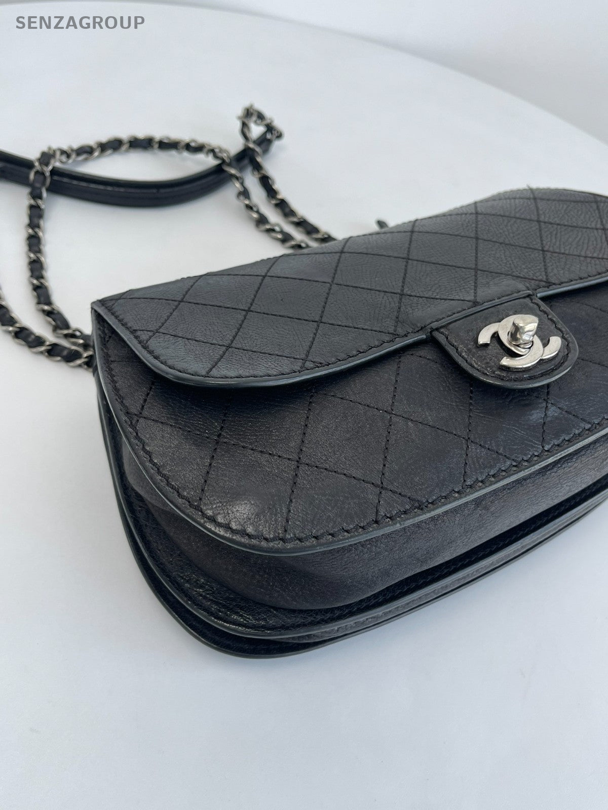 CHANEL Diamond Patten Calfskin Chain Shoulder bag Crossbody Women Black Silver
