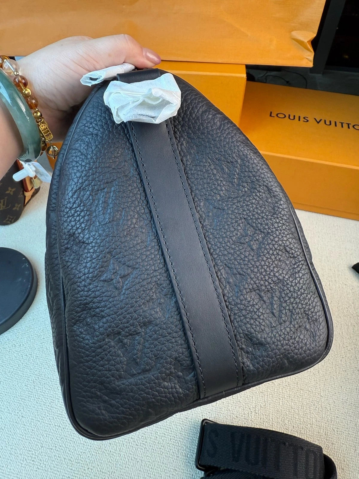 Louis Vuitton Embossed Keepall35 Leather Handbag For Women